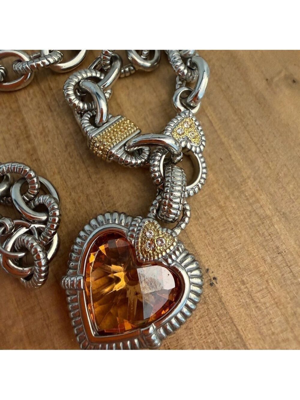 Citrine Heart Pendant Silver and Gold Necklace - Picture 5 of 13